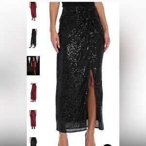 Rachel Zoe Black Sequin Maxi Skirt festive party neutral
